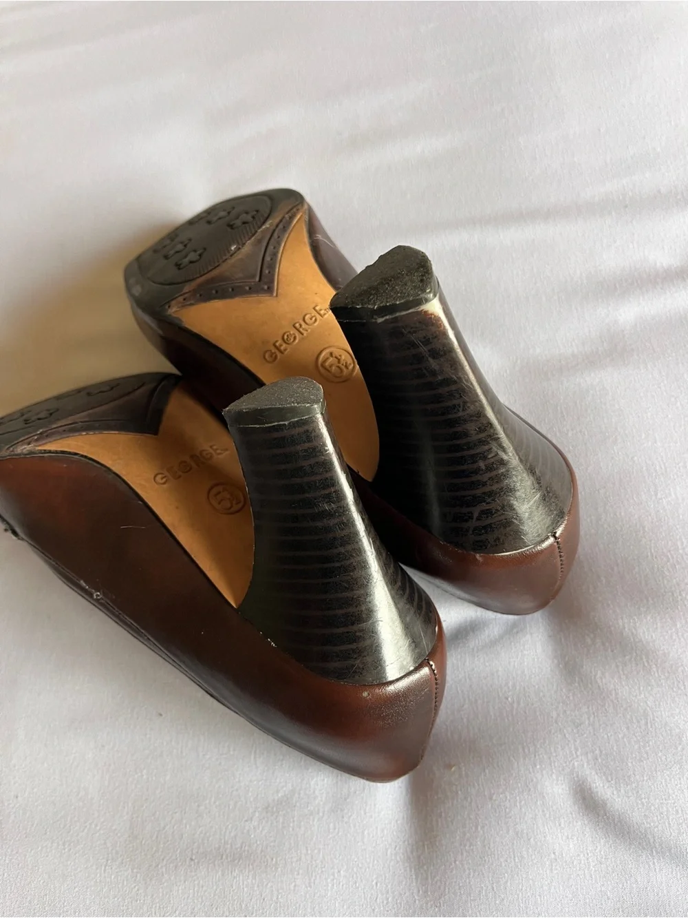 George Brown Heeled Loafers Size 5.5 Synthetic Leather Shoes